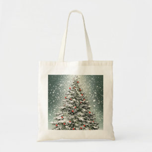 Grönt Julgran Färgfärgade ornament Vita Snö Tygkasse