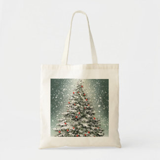 Grönt Julgran Färgfärgade ornament Vita Snö Tygkasse