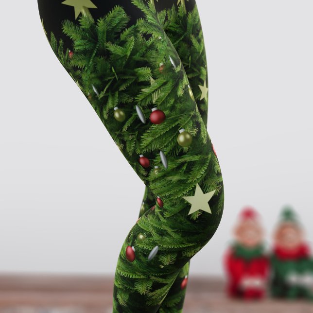 Grönt Julgran Festive Helgdag Leggings (Fun and festive forest green Christmas Tree leggings just for you)