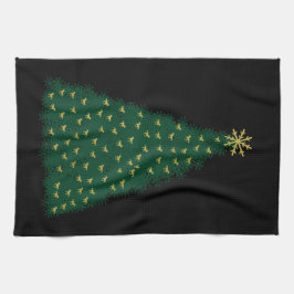 Grönt Julgran, Guld Running Horses on Black Kökshandduk