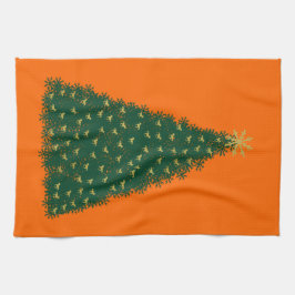 Grönt Julgran, Guld Running Horses, Orange Kökshandduk