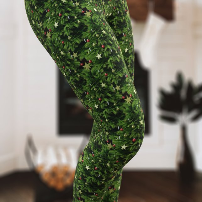 Grönt Julgran Guld Star Mönster Leggings (Oh Christmas tree leggings - how I love thee! A fun and festive pair just for you)