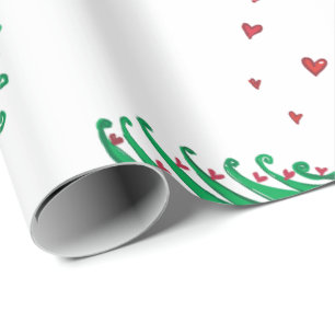 Grönt Julgran Hearts Wrapping Papper Presentpapper