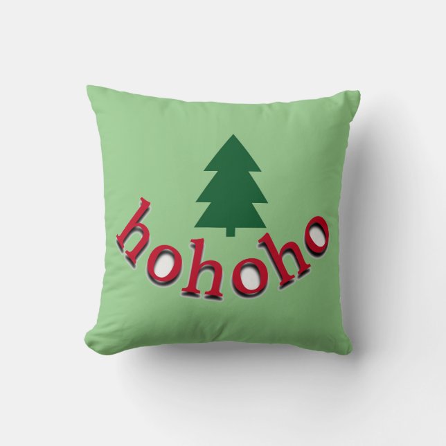 Grönt Julgran HoHoHo Red Typography Kudde (Framsida)