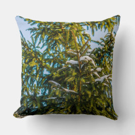 GRÖNT JULGRAN i SNÖ Kudde