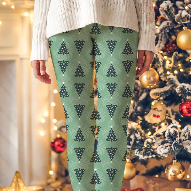 Grönt Julgran Mönster Helgdag Leggings (Skapare uppladdad)