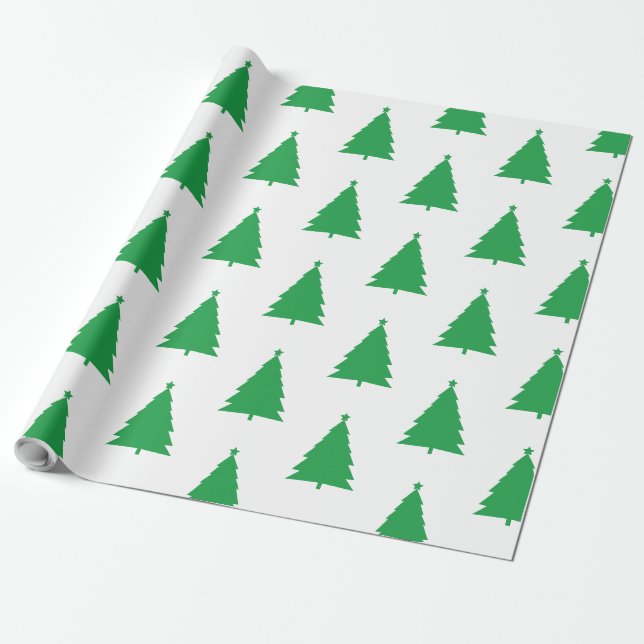 Grönt Julgran Mönster vid Vita Presentpapper (Utrullad)