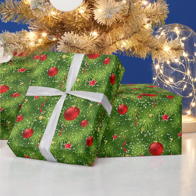 Grönt Julgran och julprydnader Presentpapper (Helgdagar)