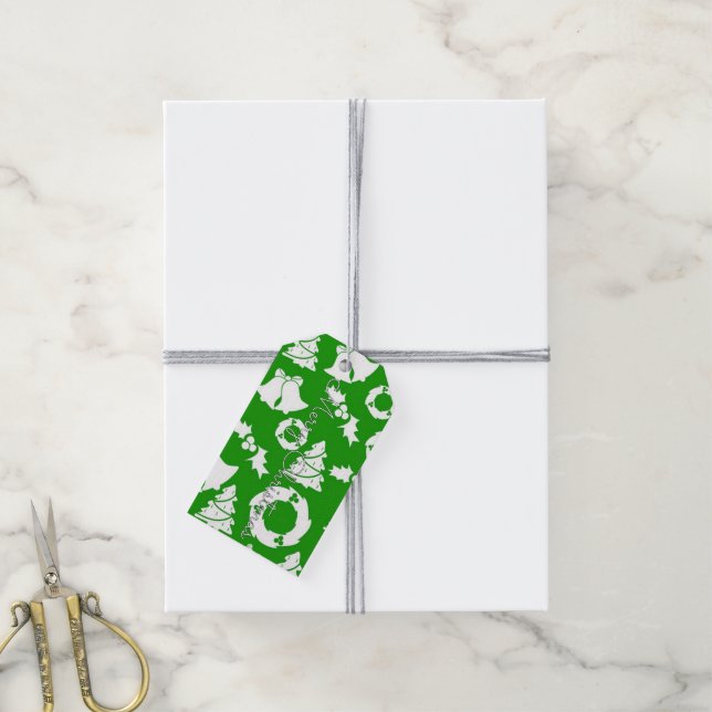 Grönt Julgran och Presenter Gift Märkres Presentetikett (Med Snöre)