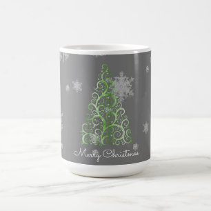 Grönt Julgran och Snöflingor Mugg