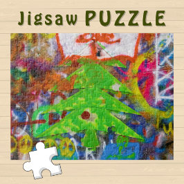 Grönt Julgran på en graffiti Wall - Pussel