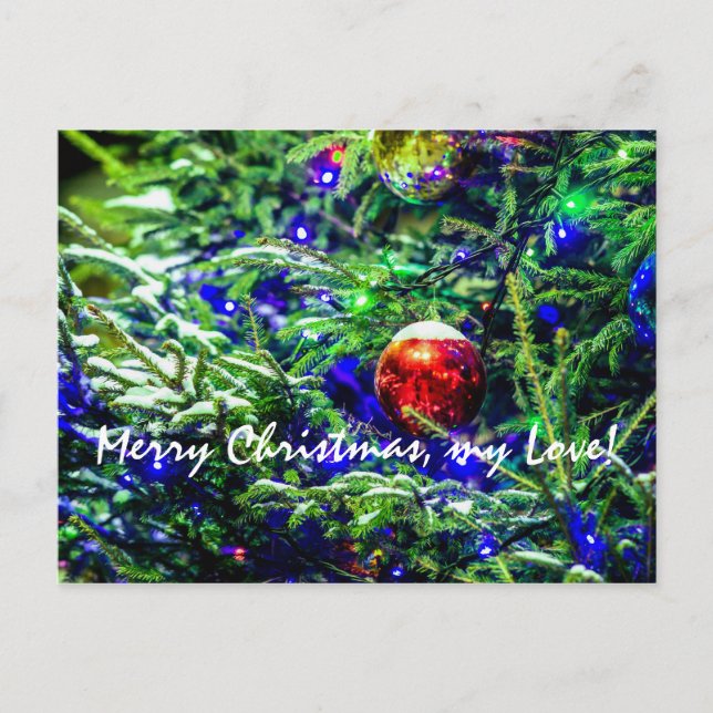 Grönt Julgran Red Boll Helg Vykort (Framsida)