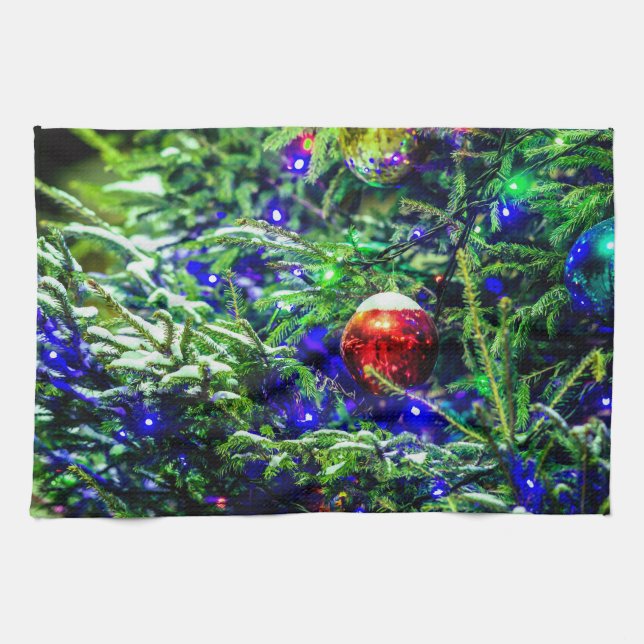 Grönt Julgran Red Boll Kökshandduk (Horisontell)