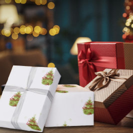 Grönt Julgran Red Ornaments Wrapping Papper Presentpapper