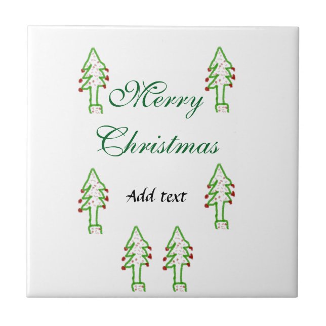 Grönt Julgran rödkörsbär god jul mo Kakelplatta (Framsidan)