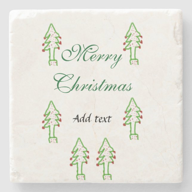 Grönt Julgran rödkörsbär god jul mo Stenunderlägg (Framsidan)