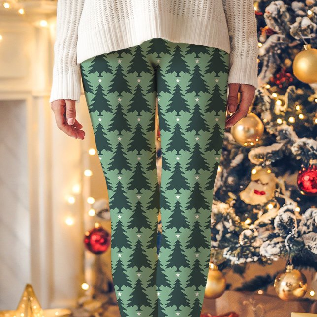 Grönt Julgran Star Mönster Helgdag Leggings (Skapare uppladdad)