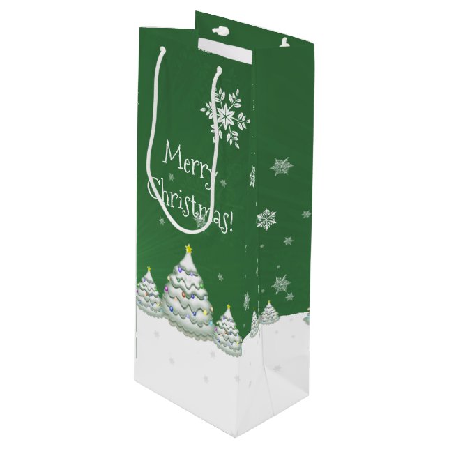 Grönt Julgran Vin Gift Bag (Framsidan Vinklad)