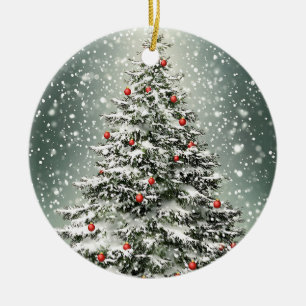 Grönt Julgran White Snö Vacker Julgransprydnad Keramik