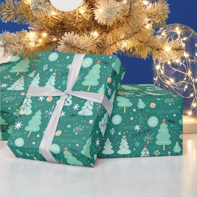 grönt julgranar-gåva som omsluter  presentpapper (Helgdagar)