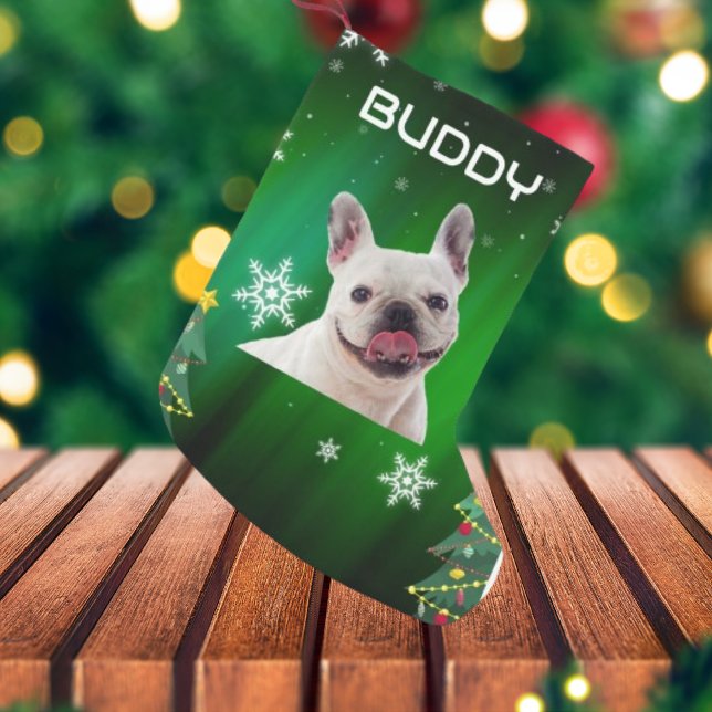 Grönt Julgranar Hund Pet Photo Liten Julstrumpa (Skapare uppladdad)