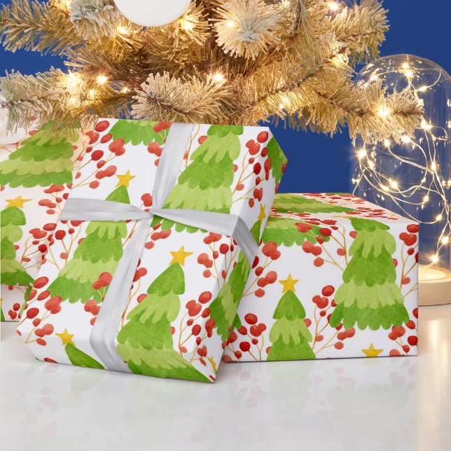Grönt Julgranar och Red Berries Presentpapper (Helgdagar)
