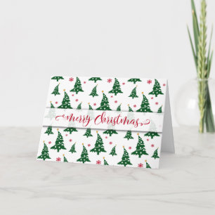 Grönt Julgranar och Röda Snöflingor Mönster Helgkort