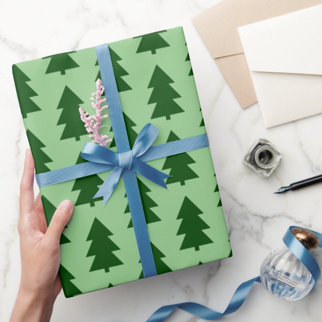 Grönt Julgranar Wrapping Papper Presentpapper (Gifting)