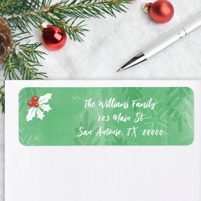 Grönt Juli Returadress Etikett (Green and White Christmas Return Address Stickers)
