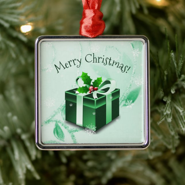 Grönt julklapp Ceramic Ornament (Träd)