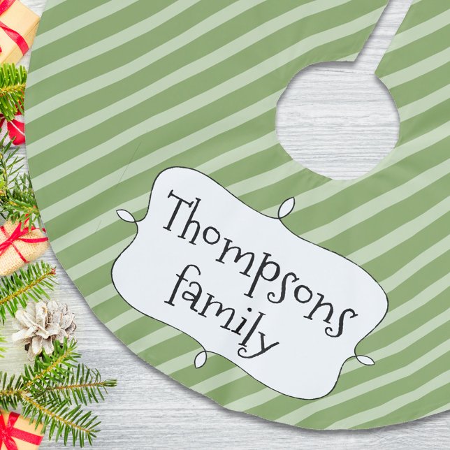 Grönt Julklute, stripe Mönster Anpassningsbar Julgransmatta Borstad Polyester (Whimsical cute green striped holiday tree skirt. )