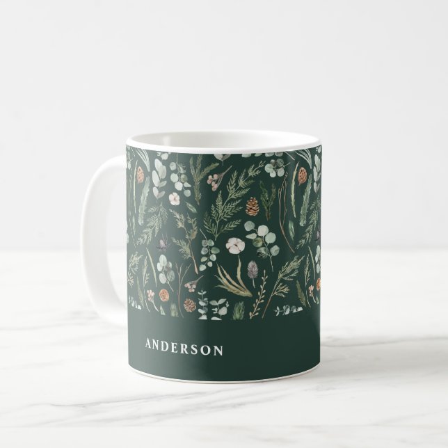 Grönt Julmodern minimal botanisk elegant Kaffemugg (Framsida vänster)