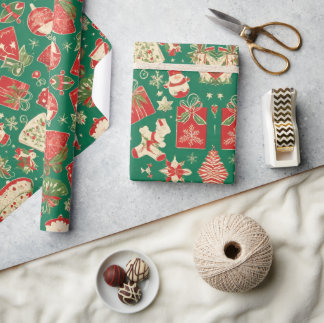 Grönt julpapper med presentmönster F