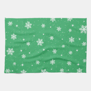 Grönt Julstjärnor Snöflingor Mönster Kökshandduk