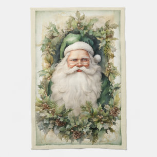 Grönt Jultomten Framställning i julfesten Kökshandduk