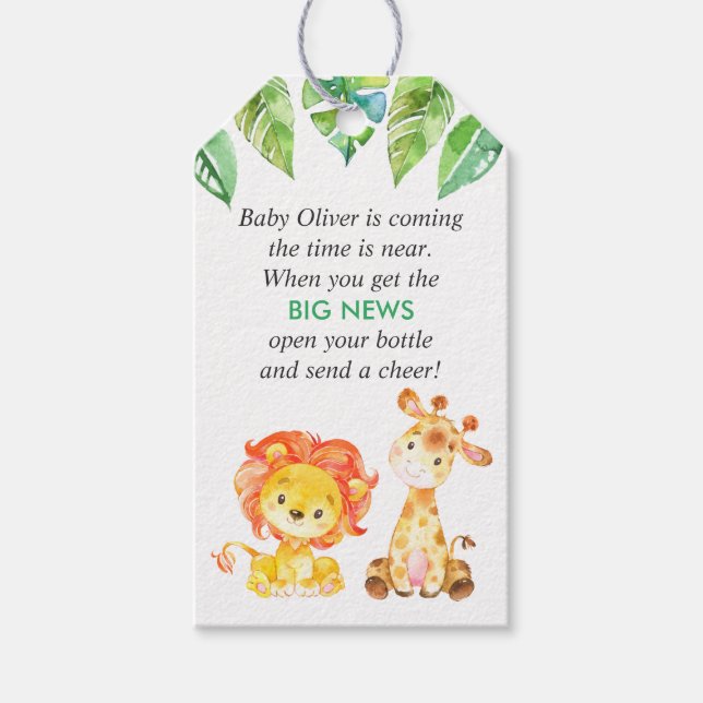 Grönt Jungle Animals Baby Shower Mini Flaska Favor Presentetikett (Framsidan)