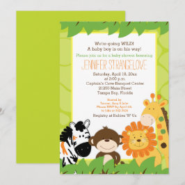 Grönt Jungle Safari Animals Baby Shower-inbjudan Inbjudningar