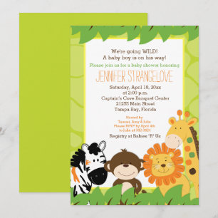 Grönt Jungle Safari Animals Baby Shower-inbjudan Inbjudningar