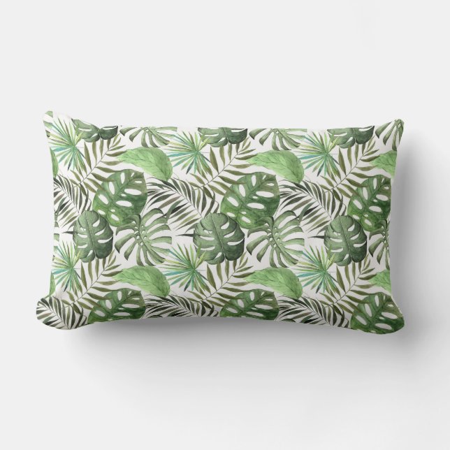 Grönt Jungle Watercolor Art Lumbarkudde (Framsida)