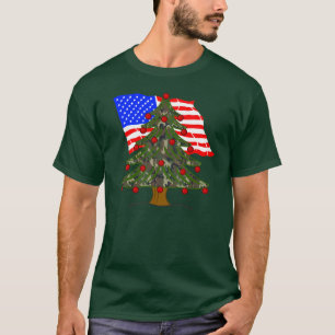 Grönt Kamouflage Julgran med amerikansk Flagga T-shirt