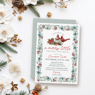 Grönt kardinal Merry Little Bröllopsdusch Inbjudningar