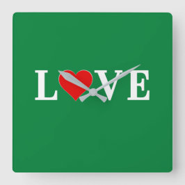 Grönt KÄRLEK Classic Retro Fyrkantig Klocka