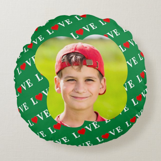 Grönt KÄRLEK Heart Retro Elegant Rund Kudde (Framsidan)