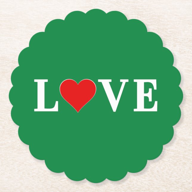 Grönt KÄRLEK Heart Retro Timless Elegant Underlägg Papper (Framsida)