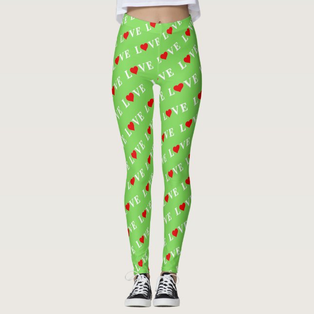 Grönt KÄRLEK Motif Snyggt Lime Green Leggings (Framsida)