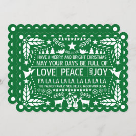 Grönt Kärlek Peace Joy papel picado jul Julkort