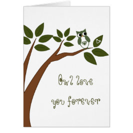 GRÖNT KÄRLEK UGGLA i TRÄD Hälsningskort