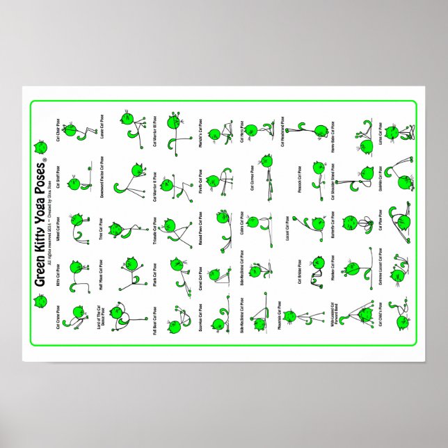 Grönt Kattunge Yoga Poses Poster (Framsidan)