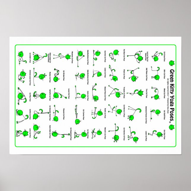 Grönt Kattunge Yoga Poses Poster (Framsidan)