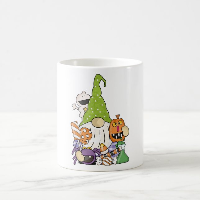Grönt Kawaii Halloween Gnome Tecknad Illustration Kaffemugg (Center)